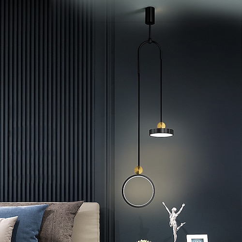 led pendelleuchte modern schwarz gold nachttischlampe 20 cm laterne design pendelleuchte metall lackiert modern 220-240v 110-120v Image