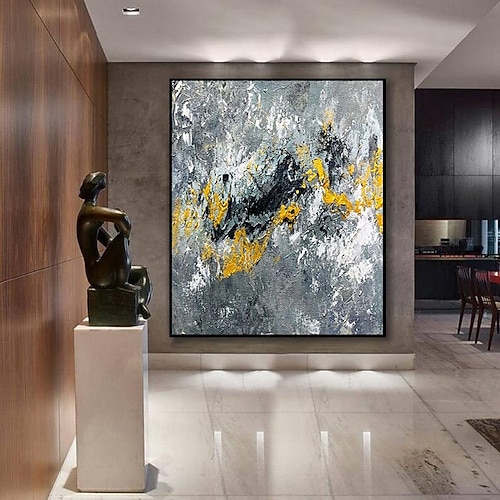 Großes abstraktes Gemälde, handgemaltes Wandkunstgemälde, übergroßes Gemälde, gelbes Gemälde, goldenes Gemälde für Wohnzimmer, Wandkunst, abstraktes Gemälde, Heimdekoration, Dekor, fertig zum Image