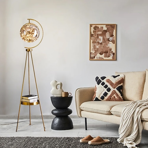 Dekoration Stehlampe Stativ Stehleuchten mit Regal und Glaslampenschirm Moderne LED-Stehlampe Mitte des Jahrhunderts Stehleuchte mit Tisch für Büro Stehlampe 110–240 V Image