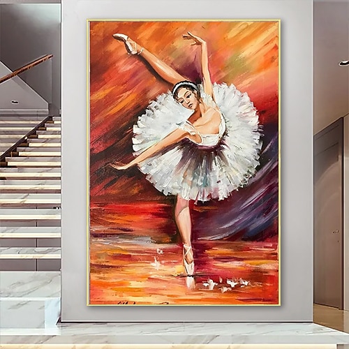 handgemachtes handgemaltes Ballerina-Ölgemälde, Original-Auftragsgemälde, Ballett, vertikale Wandkunst, feines Bild, rote Wandkunst, Raumdekoration Image