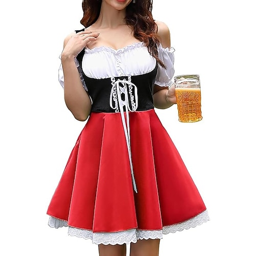 Halloween Oktoberfest Kleid Cosplay Kostüm Dirndl Oktoberfest / Bier Kleider Cosplay Bayerisch Wiesn Damen Karneval Festival Stoff im traditionellen Stil Kleid Schürze Image