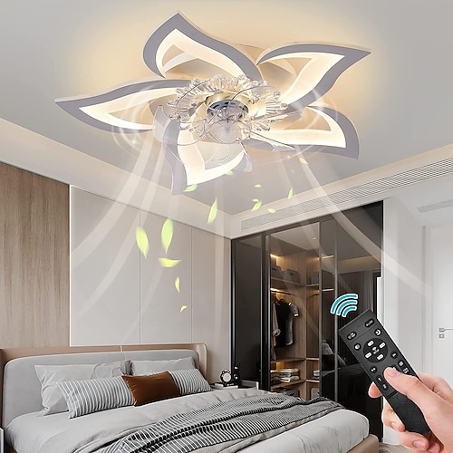 LED-Deckenventilatoren, dimmbar mit Fernbedienung, Blumendesign, 25,7 Zoll, 5 Köpfe, Unterputz-Deckenleuchte, Acryl-Lampenschirm, Kronleuchter, Schlafzimmer, Wohnzimmer Image