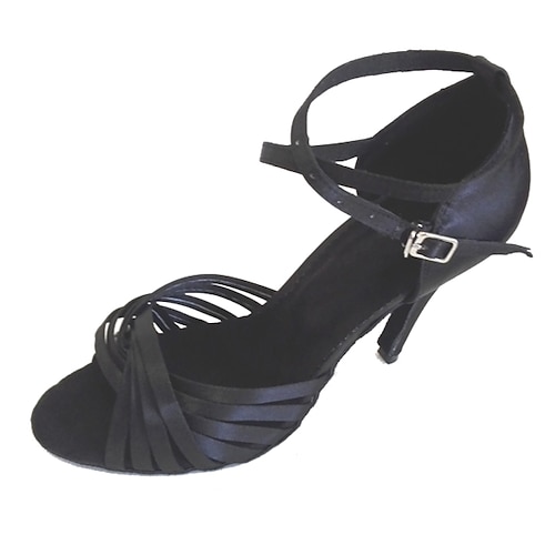Damen-Latein-Tanzschuhe aus violettem Satin – Riemchen-Ballsaal-Pumps mit offener Spitze und Fesselriemen für Salsa, Tango und Auftritte Image