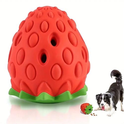 Ballspielzeug für Hunde im Erdbeer-Design, auslaufendes Futterspielzeug aus Gummi, Kauspielzeug für Hunde, Backenzahnspielzeug, interaktives Spielzeug
