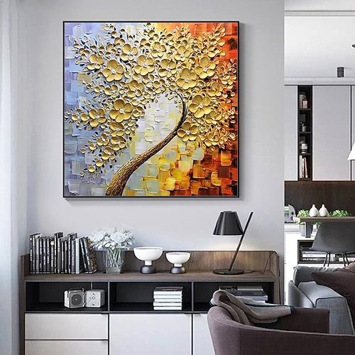 Mintura handgefertigte, dicke Textur, Blumen-Ölgemälde auf Leinwand, Wandkunst, Dekoration, modernes abstraktes Baumbild für Heimdekoration, gerolltes, rahmenloses, ungedehntes Gemälde Image