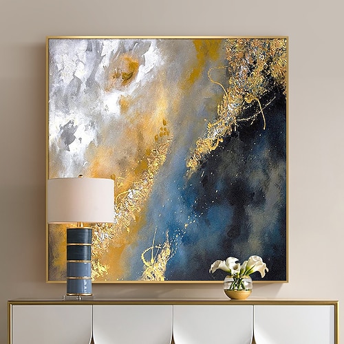 100% handgemalte Ölgemälde auf Leinwand, große Wandkunst, abstrakte Blattgoldmalerei, zeitgenössische Kunst, Wandmalerei für Wohnzimmer Image