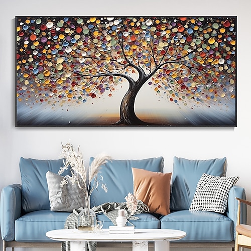 Handgemalte Wandkunst, abstrakte bunte Baum-Leinwand-Ölgemälde, handgemachte strukturierte Landschaftsmalerei, handgemalte Waldmalerei, Heimdekoration, Dekor, gerollte Leinwand Image