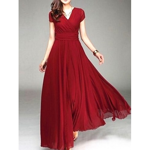 Damen Langes Kleid Maxikleid Partykleid Freizeitkleid Schwingkleid Modern elegante kleider Täglich Hochzeitsgast Date Schlank Einfarbig Kurzarm V Ausschnitt Blau Schwarz Weiß Gelb Sommer Frühling Image