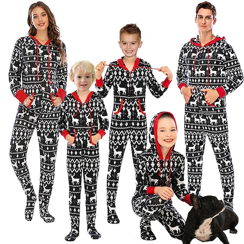 Rentier Familie Weihnachten Pyjamas Kigurumi-Pyjamas Weihnachtspyjamas Damen Weihnachten Passende Familienoutfits Erwachsene Weihnachten Karneval Maskerade Heiligabend Weihnachten Party Einteiler