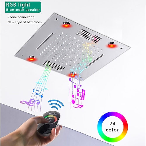 Duscharmatur, Regenduschkopf, LED-Wasserfall, Regen, modernes Chrom / lackierte Oberflächen, Deckenmontage, Duschkopf für Duschraum, Bluetooth-Fernbedienung, Badezimmer-Sanitärzubehör Image