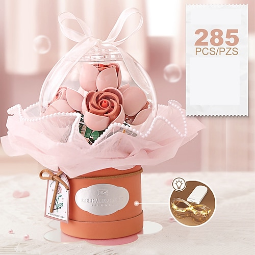 Kleiner Blumenstrauß aus Partikelsimulation, zusammengestellt aus Bausteinen, um Freundin und beste Freundin ein kreatives Umarmungseimer-Geschenk zum Valentinstag zu machen Image