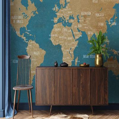 World Map Wallpaper Mural Vintage Atlas Wall Covering Sticker Peel and Stick Removable PVC/Vinyl Material Self Adhesive/Adhesive Required Wall Decor for Living Room Kitchen Bathroom