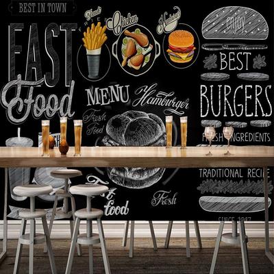 Mural Wallpaper Wall Sticker Custom Self-adhesive Dining Illustration Burger Fried Chicken PVC / Vinyl Suitable For Living Room Bedroom Restaurant Hotel Wall Decoration Art Home Decor