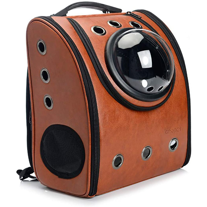 Cat Dog Carrier Bag Travel Backpack Astronaut Capsule Carrier Portable Breathable Solid Colored Space Capsule Bubble Design Leather Black Yellow Pink