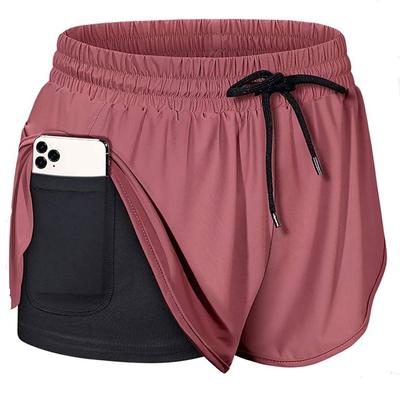 Women's Running Shorts Gym Shorts 2 in 1 with Phone Pocket Bottoms Athletic Breathable Soft Quick Dry Yoga Fitness Gym Workout Sportswear Activewear Solid Colored Dark Grey Violet Leopard Print