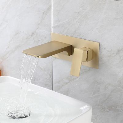 Bathroom Sink Faucet - Wall Mount / Waterfall Electroplated / Brushed Gold / Black Painted Finishes Mount Inside Wall mountedBath Taps