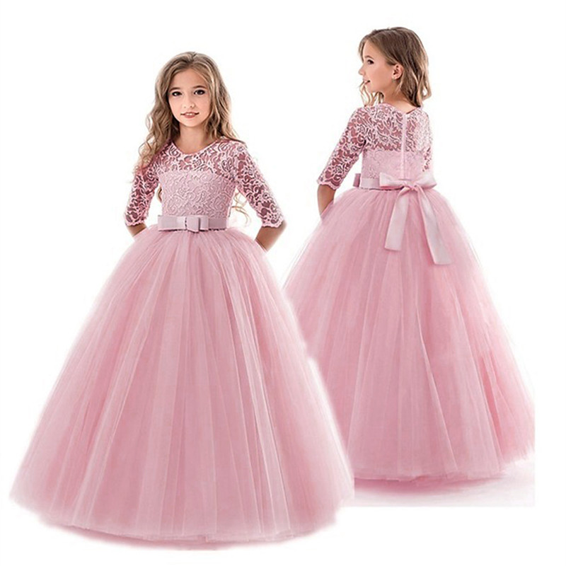 Kids Girls' Flower Girl Dress Dress Solid Colored Wedding Party Pegeant Bow Vintage Princess Polyester Maxi Pink Princess Dress White Pink Red