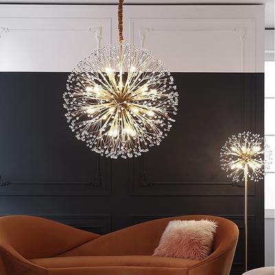 Modern Gold Crystal Chandeliers, 18/24-Light 60/77cm Dandelion Firework Pendant Lighting, Ball Hanging Chandelier Light Fixtures for Dining Room Bedroom Living Room Kitchen Island 110-240V