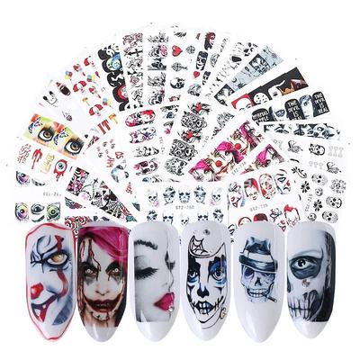 25 pcs Skull Nail Art Stickers Joker Decal Sliders for Nails Water Tattoo Carnival Decoration Accessories Manicure