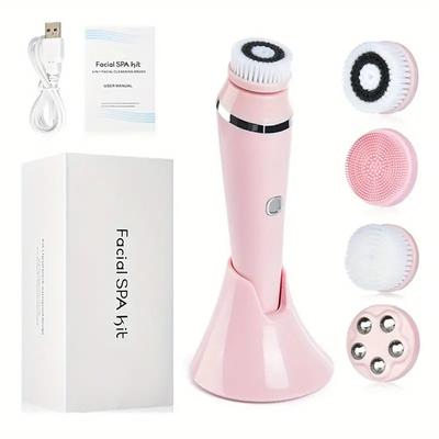 4-in-1 Electric Facial Cleansing Brush Facial Massager Facial Kit Set Face Wash Brush Facial Machine Exfoliating Brush And Face Massager Skin SPA Kit Waterproof Blackhead Acne Removal Pore Clean