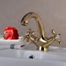 Brass Bathroom Sink Faucet,Centerset Ti-PVD Centerset Two Handles One Hole Bath Taps with Cold and Hot Switch