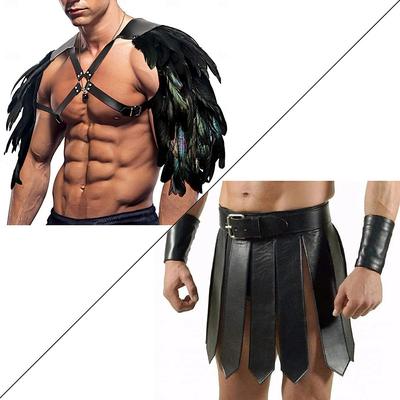 Punk Gothic Medieval Renaissance Armor Scottish Utility Kilts Chemise Warrior Knight Ritter Viking Valhalla Men's Feather Carnival Masquerade Performance Party Stage Adults' Skirt Shoulder Armor