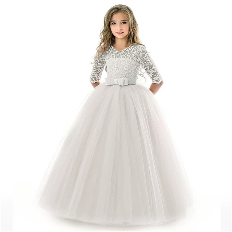Kids Girls' Flower Girl Dress Dress Solid Colored Wedding Party Pegeant Bow Vintage Princess Polyester Maxi Pink Princess Dress White Pink Red