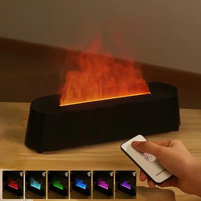 Creative 3D Simulation Flame Air Humidifier Household Colorful Atmosphere Light Intelligent Remote Control Humidifier USB Desktop Silent Large Fog Volume Humidifier Home Decor Room Decor