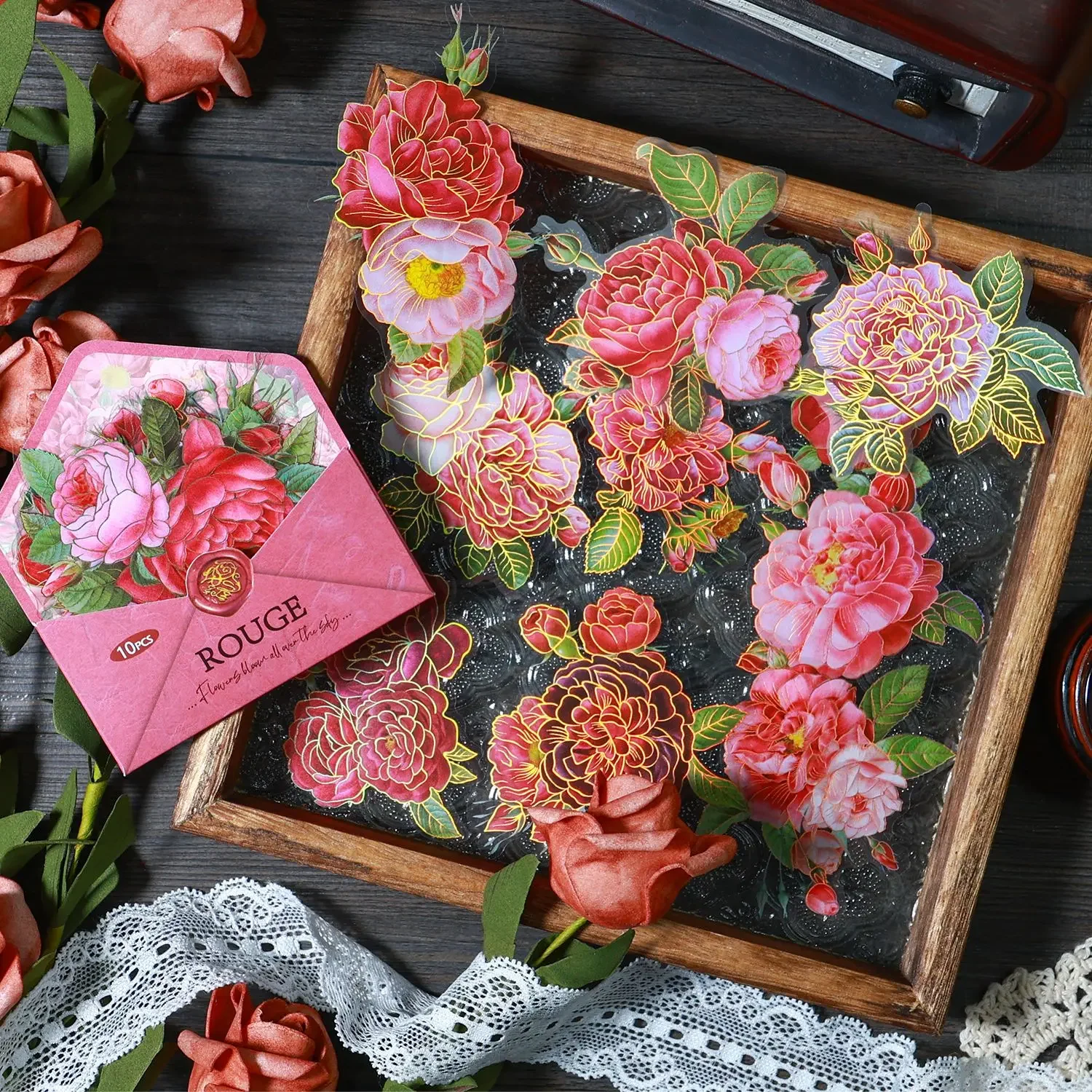 Journamm 10 teile/paket Gold Folie PET Blumen Aufkleber DIY Scrapbooking Dekor Junk Journal Collage Schreibwaren Ästhetik Aufkleber Image