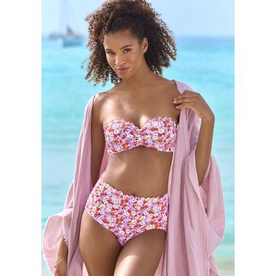 Bügel-Bandeau-Bikini-Top LASCANA "Jasmin", Damen, Gr. 34, Cup A, bunt (rot, flieder), Microfaser, floral, Bikini-Oberteile, im Blümchen-Druck Image