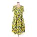 Woman Within Casual Dress V-Neck Short Sleeve: Yellow Floral Motif Dresses - Women's Size 18 Plus