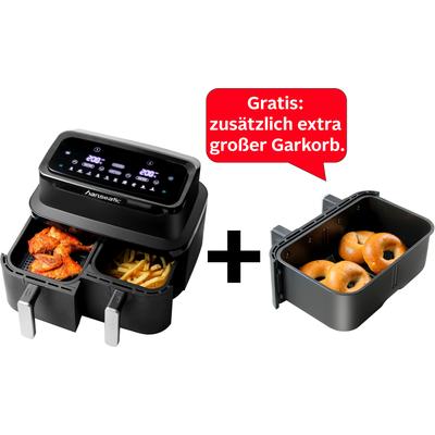 HANSEATIC Heissluftfritteuse "HAF212600D 39156050 2in1", schwarz, B:30cm H:30cm T:42cm, Fritteusen, XXL-Volumen 9L mit Dörrfunktion, 2 Einschüben und Touchdisplay., Topseller