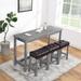 4 Piece Bar Table Set with Power Outlet, Dining Room Table and Chairs Set with 3 Padded Stools for Living Room, Brown+Light Gray