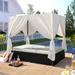 Outdoor PE Rattan Daybed Patio Sunbed Wicker Furniture Lounger Wicker Patio Sofa Set w/Adjustable Seats & Upholstered Cushion