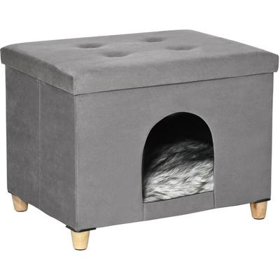 PawHut 2-IN-1 Katzenhöhle Fußhocker mit Kissen Holzbeine Katzenhaus Katzenkorb weich gepolstert Image