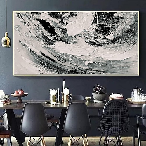 handgemachtes Ölgemälde auf Leinwand, Wandkunst, Dekoration, modern, schlicht, abstrakt, Textur, schwarz-weiß, für Wohnzimmer, Heimdekoration, gerollt, rahmenlos, ungedehntes Gemälde Image