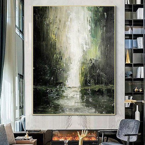Original abstraktes Wasserfall Landschaft Ölgemälde handgemalt auf Leinwand Original Gemälde Leinwand Wandkunst Wohndekoration Image