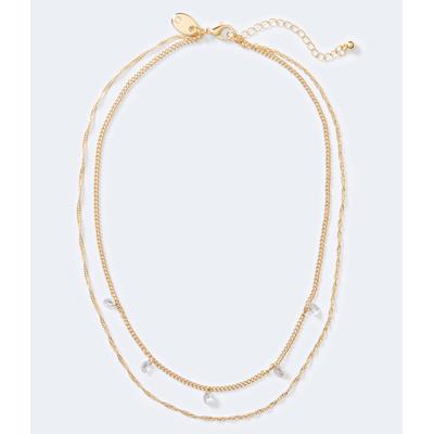 Aeropostale Womens' Rhinestone Dual-Strand Necklace - Gold - Size One Size - Metal