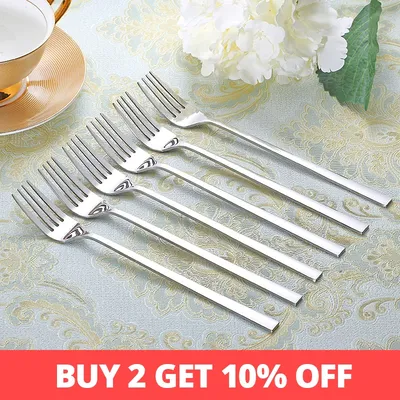 6-10pcs 8.5" Korean Dinner Forks Long Handle Steak Table Spoon Stainless Steel Kitchen Cutlery Luxury Silver Tableware set 8.5''