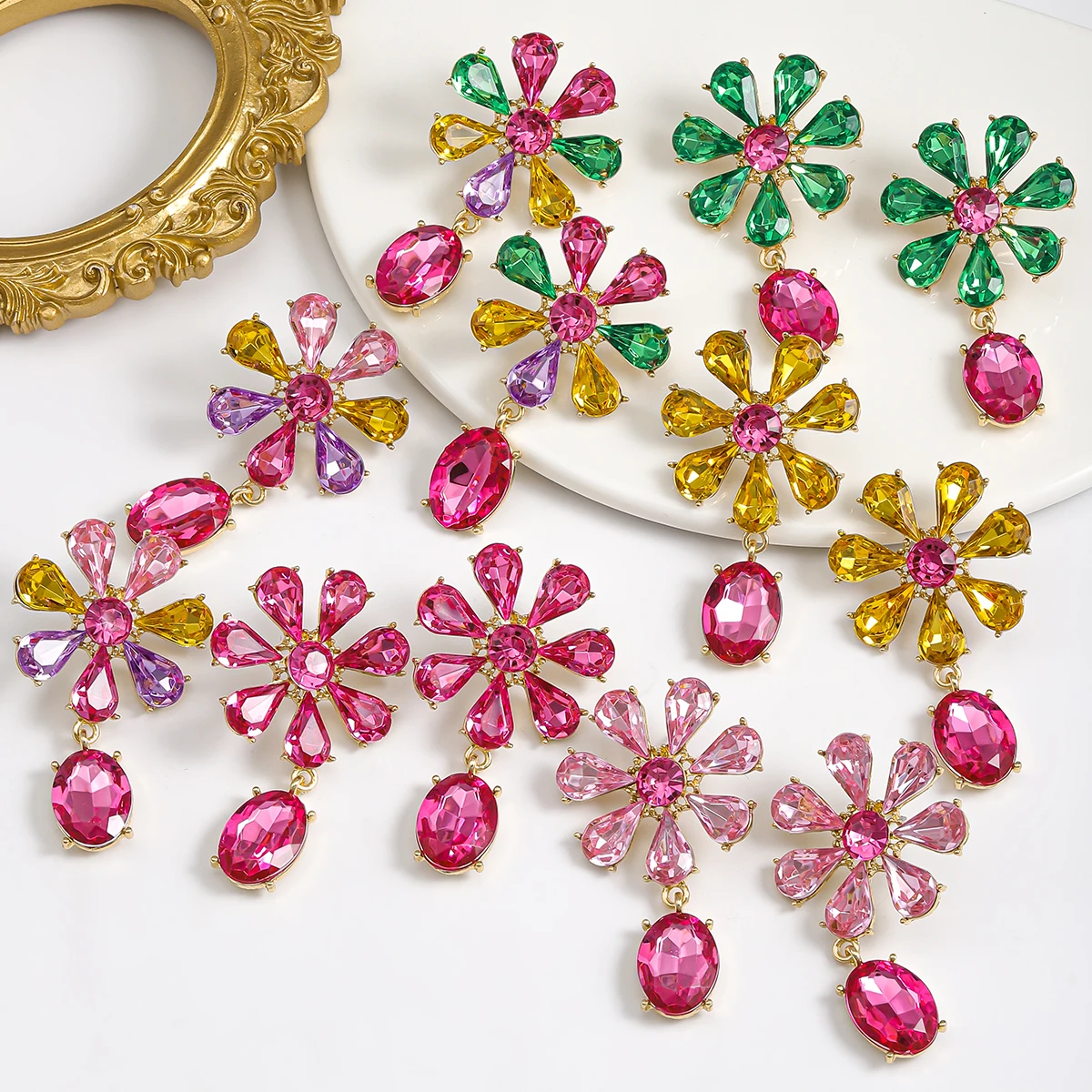 Beste Dame gemischt gelee farbenen Strass Frauen Anhänger Blatt Tropfen Ohrringe Titan Stahl Ohrringe girly Herz Schmuck Ohrringe Image