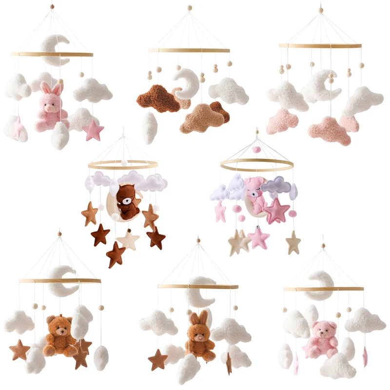 Baby Bettglocke Rassel Spielzeug, Weiche Filz Rosa Hasen Hängende Rassel, Neugeborenen Mobile Spielzeughalterung, Kinderbett Spielzeug, Geschenke für Kinder Image