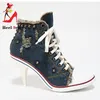 Denim Frauen Stiefel Design Stiletto 9CM High Heel Schuhe Mode Dame Spitze up Spitz Stiefeletten Sexy hochhackigen Dünne Ferse Schuhe