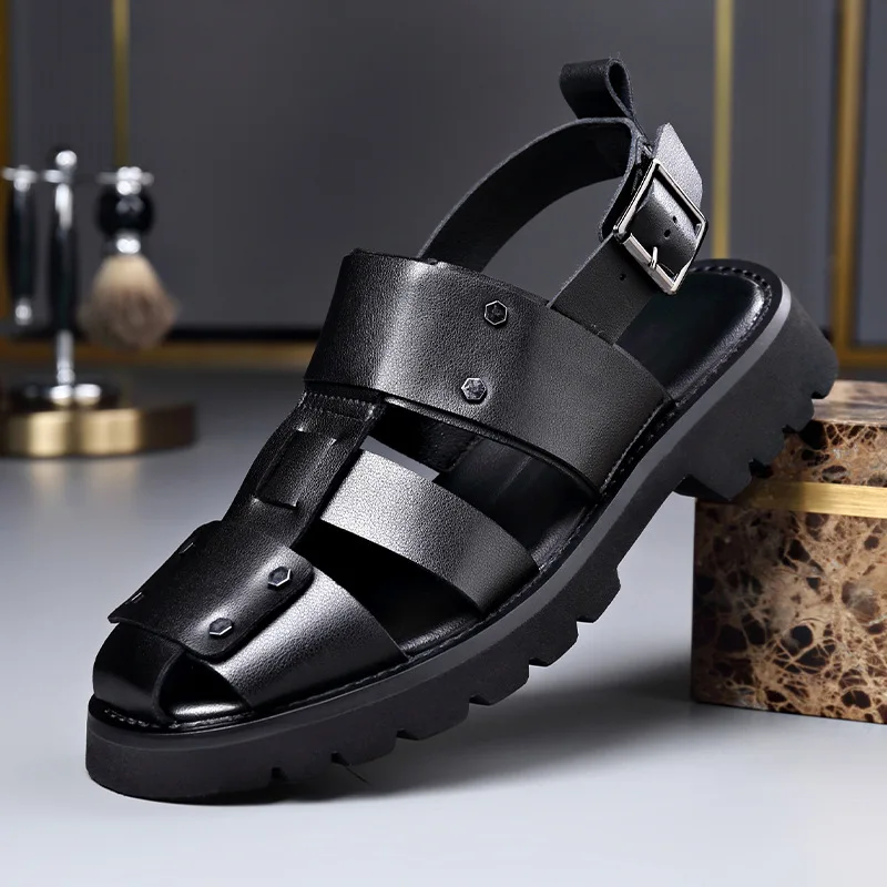 Elegante echte Leder Herren Sandalen Luxus Business Freizeit schuhe Männer rutsch feste Arbeits schuhe Plattform Gladiator Sandal ias Größe 48
