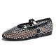 Women's Cutout Ballet Flats Sandals,Casual Comfortable Round Toe Buckle Mary Jane Dress Shoes,Sexy Mesh Rhinestones Ballerina Flat Shoes,Black,5.5 UK