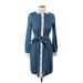 Tory Burch Casual Dress - Shirtdress Collared Long Sleeve: Blue Dresses - Women's Size 6