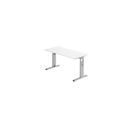 Hammerbacher-Schreibtisch C-Fuß 140x67cm Weiß/Silber-VOS614/W/S