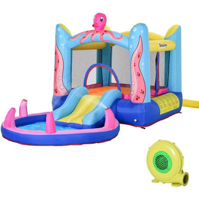Outsunny Aufblasbare Hüpfburg mit Rutsche Springburg Spielburg Wasserpark für Kinder Trampolin Image