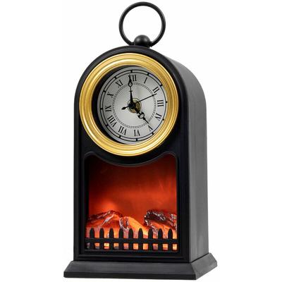 Led Flammen Effekt Kamin mit Uhr - 25 cm - Deko Elektrokamin mit Timer und usb Anschluss