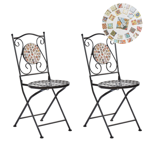 Gartenstühle 2er Set Schwarz aus Metall Mosaik Muster Zusammenklappbar Klappstühle Outdoor Terrassenmöbel Gartenmöbel Balkonmöbel