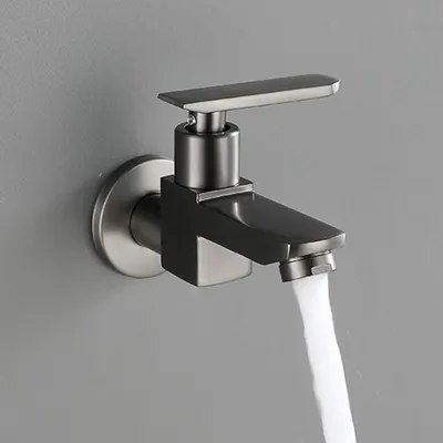 Gun gray mop pool faucet, household balcony, bathroom, single cooling, quick opening outdoor extended faucet, splash proof black